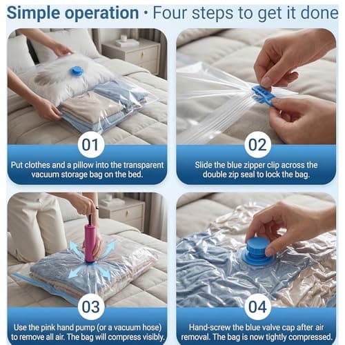 DrySmart Vacuum Storage Bags with Hand Pump, Combo Pack of 12(3 of Each Size) Compression Storage Pack with Zip Seal, Space Saver Vacuum Pack Bags for Clothes, Bedding, Blankets, Travel & Home — view 5