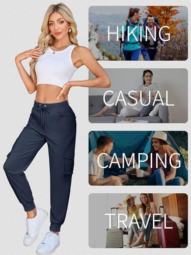 Hormtaer Women's Cargo Joggers Walking Trousers Lightweight Quick Dry Hiking Multi Pants Casual Outdoor Travel Gym Athletic Workout (B Navy, M) — view 5
