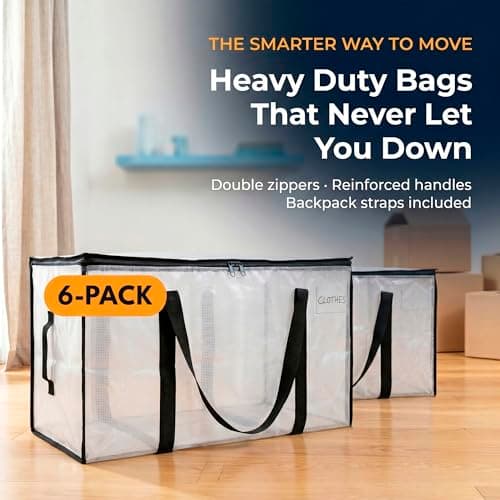 ClearSpace Heavy Duty Moving Bags or Storage Bins with Lids, Clear, 6 Pack — view 3