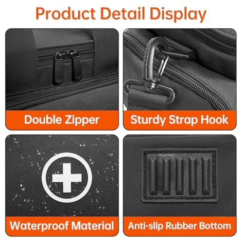 AKOZLIN Medical Supplies Bag Portable Large Emergency Bag (Empty), Nurse/Professional First Aid Bag,Suitable for General Practitioners, Home Care, Travel or Emergency Event，Black — view 5