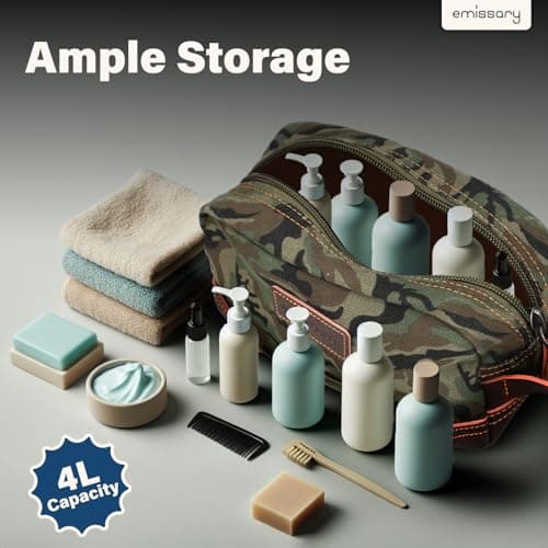 emissary Men's Canvas Travel Toiletry Bag, Leather Dopp Kit, Camo-Green, L, Luxury Travel Essentials for Men — view 4