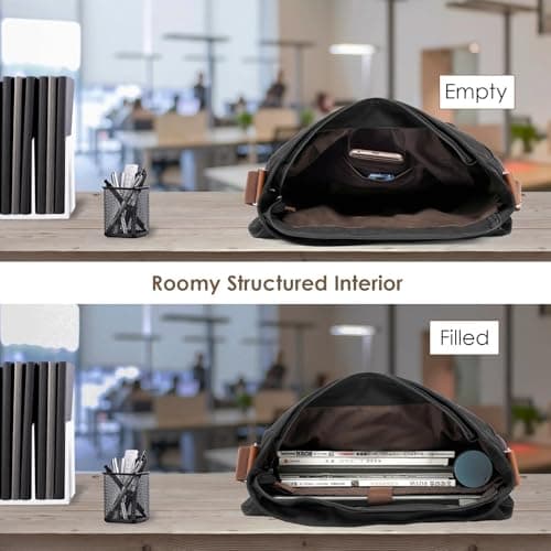 kaGeneric267.13- Canvas Messenger Bag Laptop Bag For Men Women For School Work Travel Full Grain Leather Messenger Bag for Men (Grey, One Size) — view 5