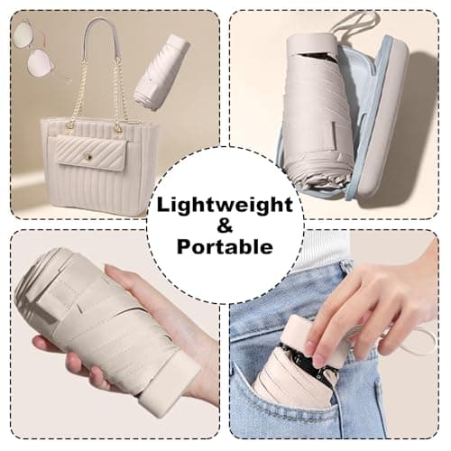WoRuyKot Mini Travel Umbrella, 6 Ribs Mini Umbrella, UV Foldable with Capsule Box, Travel Waterproof and Windproof for Men and Women (White) — view 6