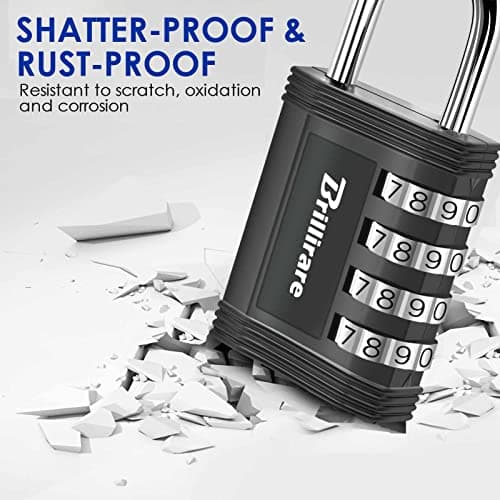4 Pack Combination Lock, 4-Digit Waterproof Padlock, Zinc Alloy Outdoor Keyless Resettable Travel Luggage Locks for Backpack, Gym Locker, Hasp, Fence, Gate, Case, Toolbox-by Brillirare — view 5