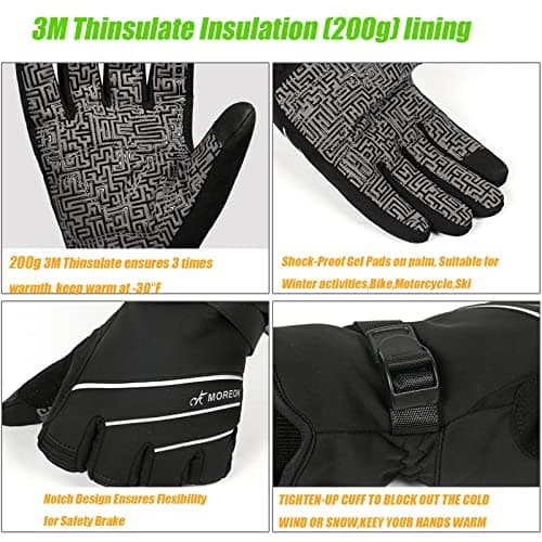 MOREOK Waterproof & Windproof Winter Gloves for Men and Women,-30°F 3M Thinsulate Thermal Touch Screen Warm Gloves for Skiing,Cycling,Motorcycle,Running,Outdoor Sports Black-XL — view 2