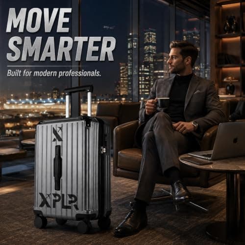 XPLR 55x34x24cm Cabin Suitcase - Hard Shell 20" Carry On Bag Luggage - USB Charging Port - Cup Holder - TSA Lock - 360° Wheels - Lightweight 2.8kg Hand Luggage for Travel (Urban Grey) — view 4