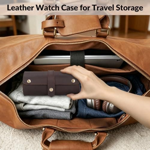 TIDING Genuine Leather Watch Travel Case 2 Slots Brown — view 3