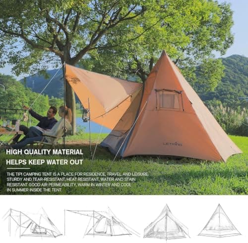LETKIND 6 Person Camping Tent 12x12ft Teepee Tent Waterproof Professional Canvas Tent with Water-Resistant Material, Double Layer Design and Mesh Windows, Easy Setup for Adult Family Outdoor Camping — view 5
