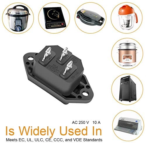 RUNCCI-YUN 10 Pack AC 250V 10A IEC 320 C14 Panel Mount Plug Adapter Power Connector Socket Black Screw Mount 3 Pins Inlet — view 6