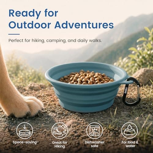 OHMO Collapsible Dog Water Bowl for Travel, 2pcs, 400ml, Dark&Light Blue — view 4