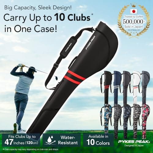 PYKES PEAK Golf Club Case | Foldable Design for 47” Clubs | Fits 10 Clubs | Waterproof Pocket | Ideal for Driving Range & Practice | Navy | Designed in Japan — view 2