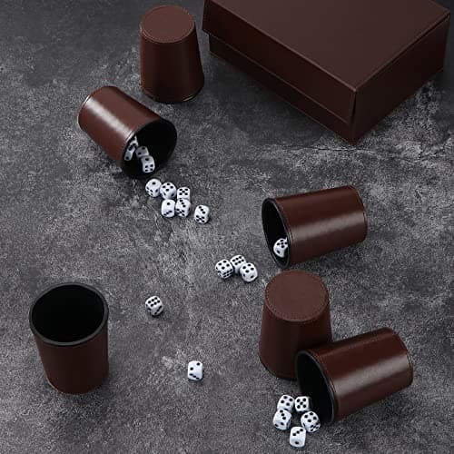 X SIM FITNESSX Leather Dice Cup Set, 6 Dice with Cups + 30 Dot Dices + Exclusive Storage and Transport Case Made of Faux Leather with Magnetic Closure — view 3