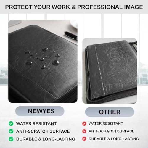 NEWYES PU Leather Zipper Conference Folder A4, Gifts for Men & Women, Travel Document Portfolio, Personal Agenda Organizer Folder, Black — view 3