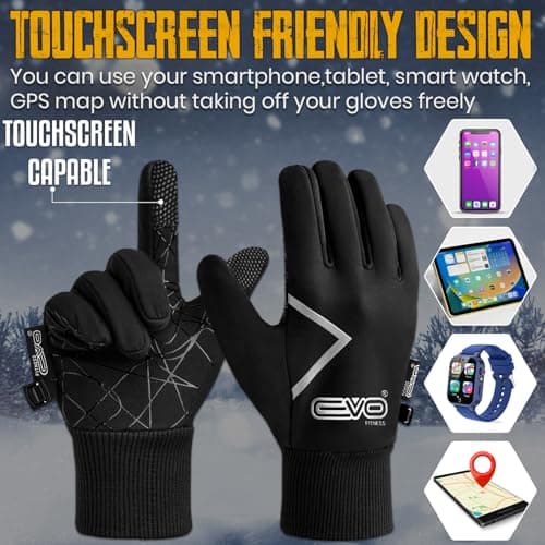 EVO Fitness Kids Thermal Winter Cycling Gloves Kids Ski Sports Bike Running Riding Hiking Tennis Gloves for Children Insolated Warm Touchscreen Anti-Slip Grip Footballs Mitts (Black, M (8-10 Years)) — view 3