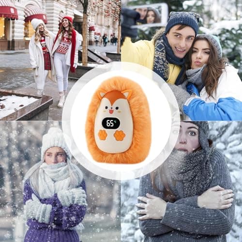 Rechargeable Hand Warmer - Portable Electric Cartoon Pocket Hand Heater With Digital Display | Electric USB Plush Animal Palm Warmer For Home Outdoor Camping Walking Kids Adults Friends — view 5