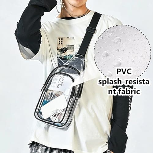 KASESSS Clear PVC Sling Bag, Stadium Approved Transparent Crossbody Chest Bag, Fanny Pack for Women Men with Adjustable Strap, Water Resistant Waist Pack for Concerts Sports Travel Daily Use — view 5
