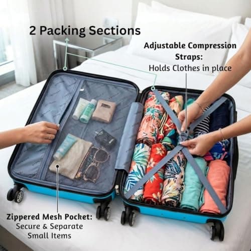DK Luggage Carry-on 20 Inch Cabin Virgin Atlantic, EasyJet, BA, Jet 2 Hard Shell Hand Luggage Suitcase 4 Wheel Spinner Luggage ABS25 (Blue, 20" Carry-on) — view 6