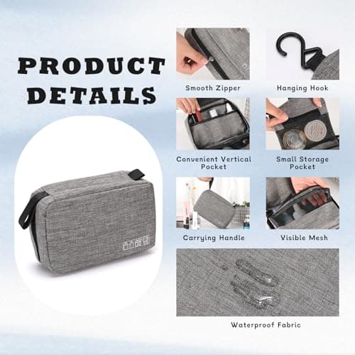 Aucuu Hanging Toiletry Bag, Cosmetics Makeup Bag, Wash Bag Cosmetic Bag with Hook & Handle, Foldable Travel Wash Bag with 2 Drawstring Bag, Organizer for Men Women, Business Trip, Vacation — view 4