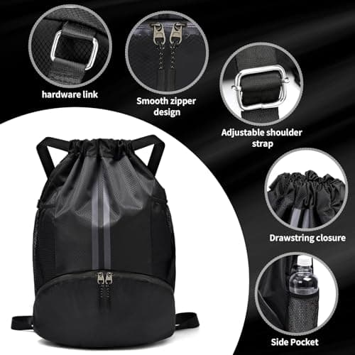PE Bags Drawstring, Waterproof Unisex Swimming Sports Gym Black Backpack — view 3
