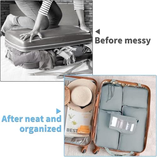 Compression Packing Cubes - 6 PCS Packing Cubes for Suitcases, Extensible Suitcase Organiser Bags Travel Luggage Organiser Set for Suitcase Backpack Travel Essentials or Home Storage (Grey) — view 5