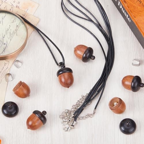 SUNNYCLUE 6 Sets Wood Acorn Box Necklace Making Kit Wood Acorn Charms Wooden Travel Pill Case Autumn Christams Wooden Charm Nut Detachable Nut Box for Jewellery Making Kits — view 4