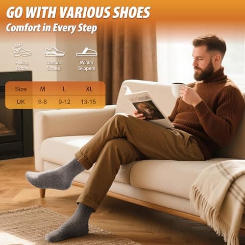 SockWaddles Thermal Socks for Men, 5 Pairs Thick Wool Warm Socks, Breathable and Moisture-Wicking Walking Boot Winter Sock for Outdoor Hiking Sport 7-11 — view 2