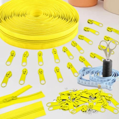 DOITEM #5 Nylon Coil Zippers by The Yard Bulk 10 Yards 9 Meters with 20pcs Zipper Sliders for DIY Sewing Tailor Craft Bag Garment Home Textile (Yellow, #5) — view 6