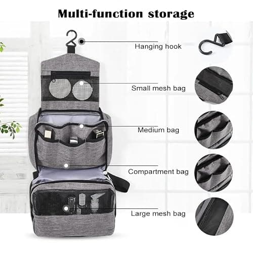 Yuexitech Hanging Toiletry Bag for Men & Women, Foldable Toiletry Bag for Men, Mens Wash Bags Toiletry Bags for Travel, Hanging Toiletry Bags for Women with Hook Organizer — view 3