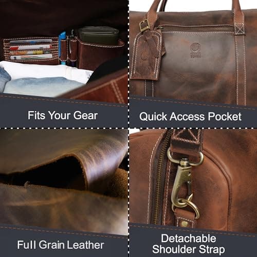 Leather Duffle Bag for Men - Holdall Airplane Underseat Travel Duffel Overnight Bag by Rustic Town — view 3