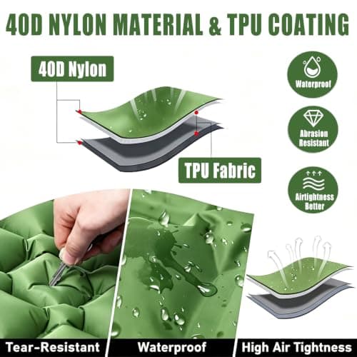 Toced Camping Sleeping Pad, Ultralight Self Inflating Sleeping Mat with Pillow Built-in Foot Pump Waterproof Compact for Backpacking Hiking Traveling Tent (Green) — view 5
