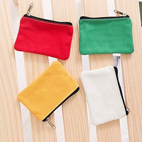 Hibate Small Canvas Coin Purse Holder Wallet Zip Pouch Money Purses Bag for Women Men Kids (White) — view 3