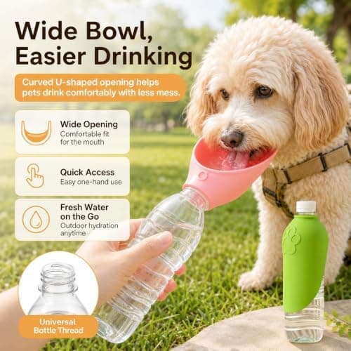 Dog Water Bottle Bowl 3 Pcs, Portable Pet Water Bowl Caps with Carry Straps, Silicone Travel Dog Water Dispenser Attachments for Walks, Hiking, Fits Standard Bottles (Bottle Not Included) — view 5