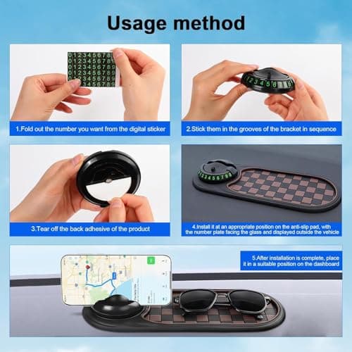 Multifunction Car Anti-Slip Mat, With 360 Rotatable Car Magnetic Phone Holder, Multifunction Anti Skid Dashboard Pad with Temporary Parking Number (Gold) — view 6