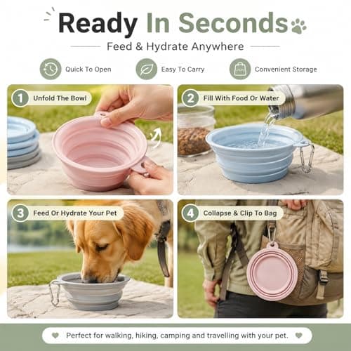 3 PCS Collapsible Dog Bowl, Foldable Silicone Pet Food And Water Bowl With Carabiners, Portable Travel Dog Bowl For Dogs And Cats, For Walking Hiking Camping Travel, Pink Grey Blue — view 4