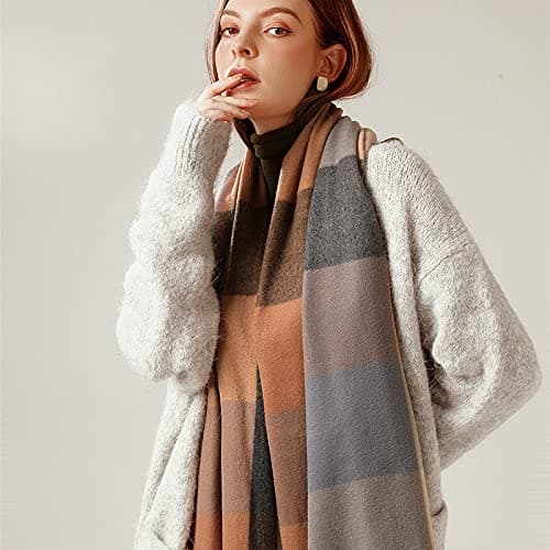 FCHUI Womens Tartan Scarf - Winter Long Plaid Blanket Scarves Soft Warm Check Pashmina Wool Shawl Wraps Ladies Spinning Tassel Long Stole Scarf (Pink Blue) — view 2