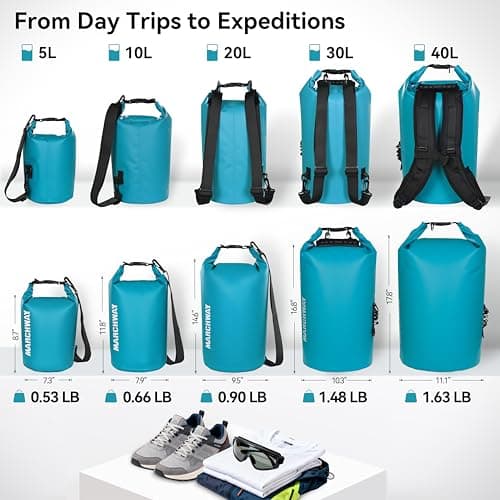 MARCHWAY Floating Waterproof Dry Bag Backpack 5L/10L/20L/30L/40L, Roll Top Sack Keeps Gear Dry for Kayaking, Rafting, Boating, Swimming, Camping, Hiking, Beach, Fishing (Teal, 20L) — view 4
