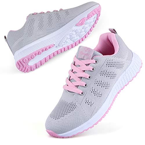 Youecci Womens Sneakers Lightweight Ladies Indoor Outdoor Cross Trainers Casual Lace Up Shoes Fitness Sport Walking Running Shoes Grey Pink 6, Manufacturer Size 39