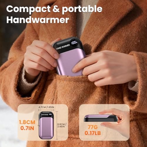 Hand Warmers, 2 Pack Magnetic Electric Handwarmer, 6000mAh USB Hand Warmers Rechargeable, 4 Heat Settings, LED Digital Display, Suitable for Outdoor Indoor - Hunt, Camp, Golf or Gift Giving, Purple — view 5