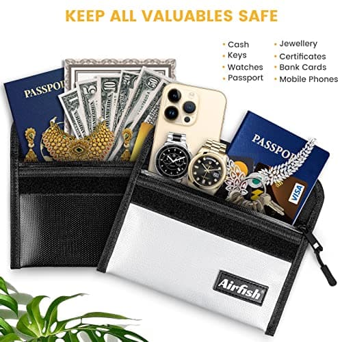 Airfish 2 Pack Fireproof Wallet, 5 x 8 inches, Waterproof Cash Bag with Zipper, Small Cash Bag for Valuables - Silver — view 3