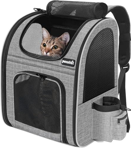 pecute Cat Backpack Dog Backpack, Breathable Dog Rucksack, Grey,L