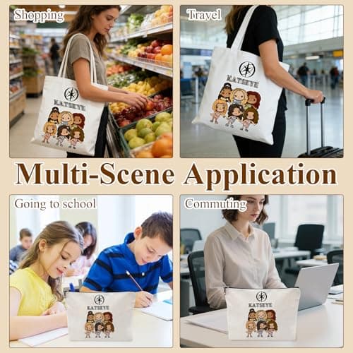 Nhemeylp Canvas Tote Bag Set, Reusable Large Tote Bag with Makeup Bag for Women, Foldable Shopping Bags with Cosmetic Bags for Commuting, Travel & Fan Events, Kpop Gifts for Girls Teenagers — view 5