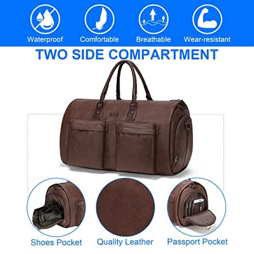 Modoker Convertible PU Leather Garment Bag, Carry-On Travel Duffel — view 5