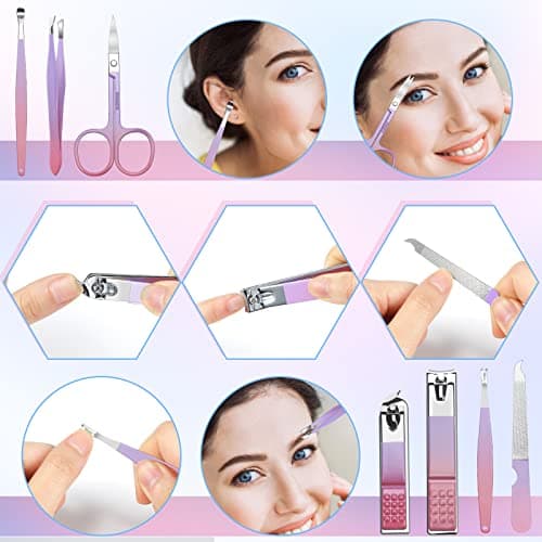 Manicure Set Women Nail Clippers Set Fashion Nail Care Tools, Professional Stainless Steel Pedicure Manicure Set with Travel Leather Girls Grooming Kits — view 2