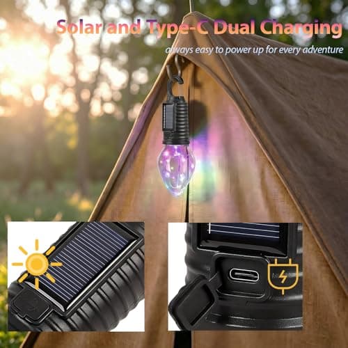 Rechargeable Camping Lights for Tent, 4 Pack Solar Powered Camping Lamp, RGB USB Charging Camping Lamp, Waterproof Led Camping Lantern, Portable Camping Light, Coloured Outdoor Lantern — view 4