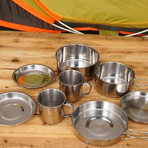 Camping Cookware Mess Kit 8PCS – Stainless Steel Camping Pots, Pan & Plates Set, Portable Cooking Equipment for Outdoor Camping, Hiking, Picnic & Travel – Compact Camp Kitchen Essentials — view 2