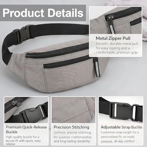 Bum Bag – Lightweight Waist Bag & Waterproof Fanny Pack for Women & Men, Secure Travel Belt Bag for Festivals, Hiking, Running, Holidays – Ideal Bum Bags for Ladies & Men (Grey) — view 3