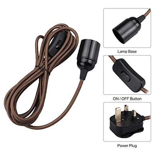 Wowsale Pendant Light Ceiling Lighting Fitting, E27 Lamp Holder Suspended Pendant Light Fitting Kit, 2 Core Gold Fabric Cable Plug with On/Off Switch- UK Plug (Coffee, 2m) — view 4