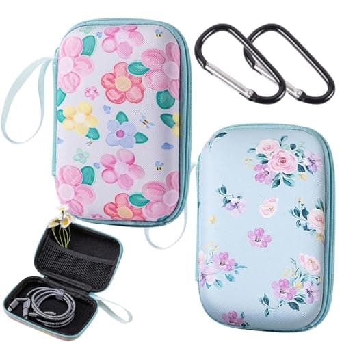 2 Pcs EVA Earphone Case Set with Carabiner, Printed Hearing Aid and Mini Headphone Storage, Portable Hard Shell Zipper Carrying Case for Travel, Outdoor, Office, School