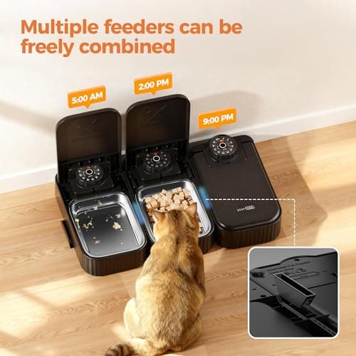 Stainless Steel Cat Food Dispenser: Automatic Cat Feeder with 48-hour Timer - Pet Food Dispenser Wireless - 2 Meal Dog Feeder - Meals up to 350g Each - Refrigerate and Keep Fresh — view 5