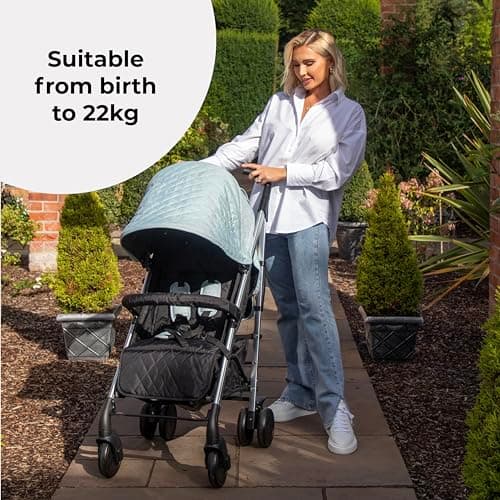 My Babiie MB51 Billie Faiers Quilted Aqua Lightweight Stroller, Sturdy & Protective, Lightweight Frame, Comfort, Suitable from Birth to MAX 22kg, w/Cup Holder, Rain Cover and Footmuff — view 3